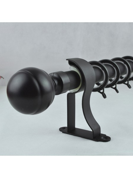 1-1/8" Ball Finial Steel Single Curtain Rod Set Custom Length Curtain Rod (Color: Black)