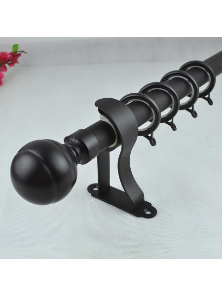 1-1/8" Ball Finial Steel Single Curtain Rod Set Custom Length Curtain Rod in Black Color