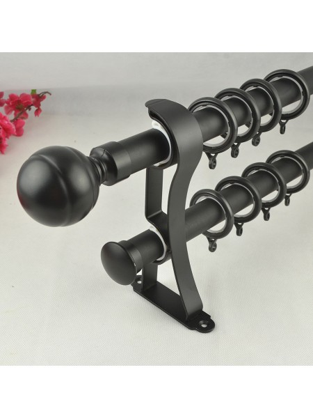 1-1/8" Ball Finial Steel Double Curtain Rod Set Custom Length Curtain Rod in Black Color