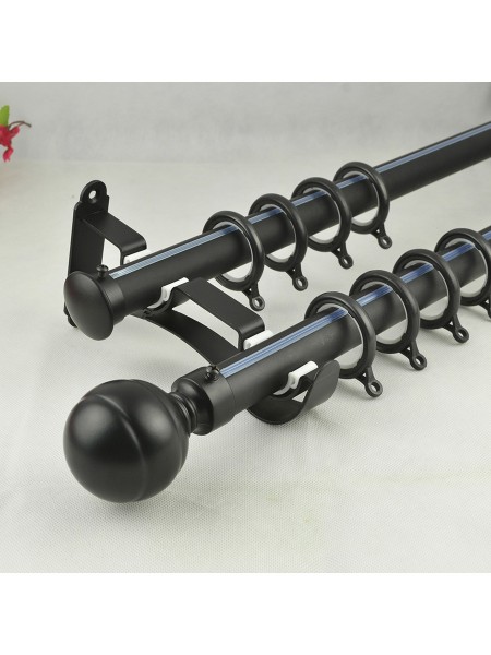 1-1/8" Ball Finial Steel Double Curtain Rod Set Custom Length Curtain Rod in Black Color