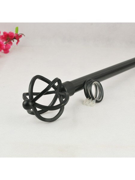 7/8" Black Wrought Iron Single Curtain Rod Set with Spiral Globe Finial