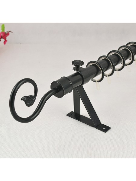 7/8" Black Wrought Iron Single Curtain Rod Set with Tail Finial Custom Length in Black Color