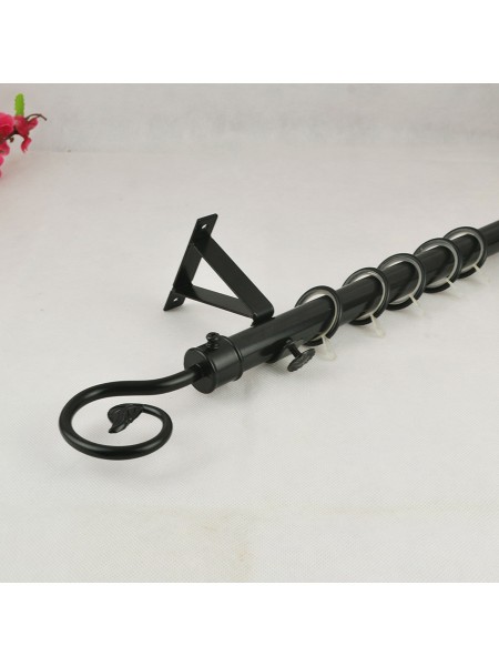 7/8" Black Wrought Iron Single Curtain Rod Set with Tail Finial Custom Length in Black Color