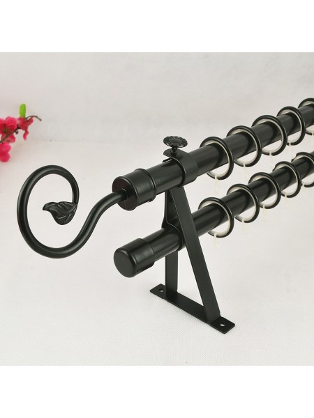 7/8" Black Wrought Iron Double Curtain Rod Set with Tail Finial Custom Length in Black Color