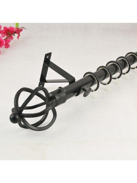 7/8" Black Wrought Iron Single Curtain Rod Set Spiral Globe Finial Custom Length in Black Color