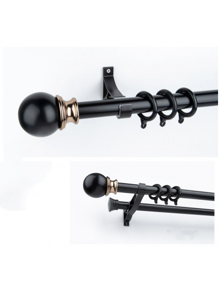 QYR37 1-1/8" Ivory Black Bronze Ball Finial Aluminum Alloy Single Double Curtain rod set(Color: Black)
