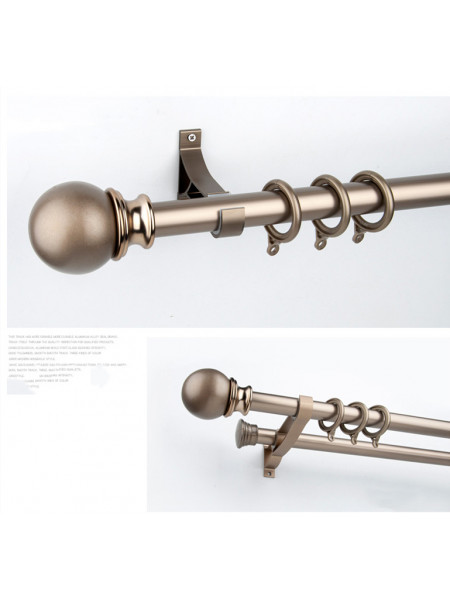 QYR37 1-1/8" Ivory Black Bronze Ball Finial Aluminum Alloy Single Double Curtain rod set(Color: Champagne)
