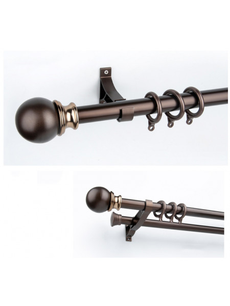 QYR37 1-1/8" Ivory Black Bronze Ball Finial Aluminum Alloy Single Double Curtain rod set(Color: Bronze)
