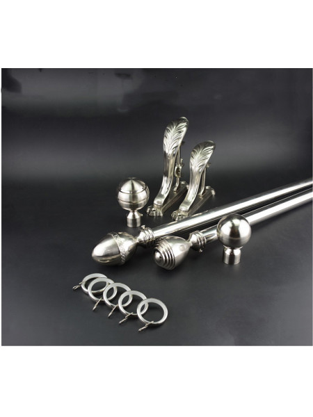 QYR3821 Nickel Silver Steel Curtain Rod Set With Peacock Bracket