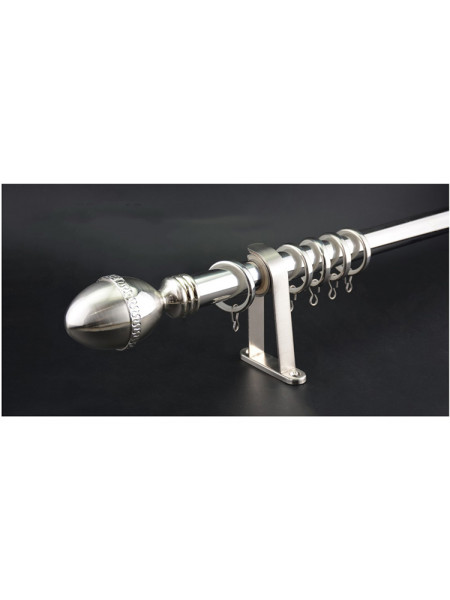 QYR3820 Nickel Silver Steel Curtain Rod Set(Color: Silver Nickel Finial A)