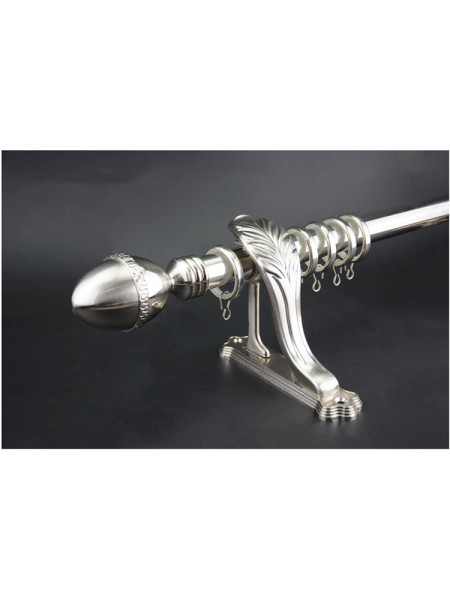 QYR3821 Nickel Silver Steel Curtain Rod Set With Peacock Bracket(Color: Silver Nickel Finial A)