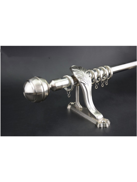 QYR3821 Nickel Silver Steel Curtain Rod Set With Peacock Bracket(Color: Silver Nickel Finial B)