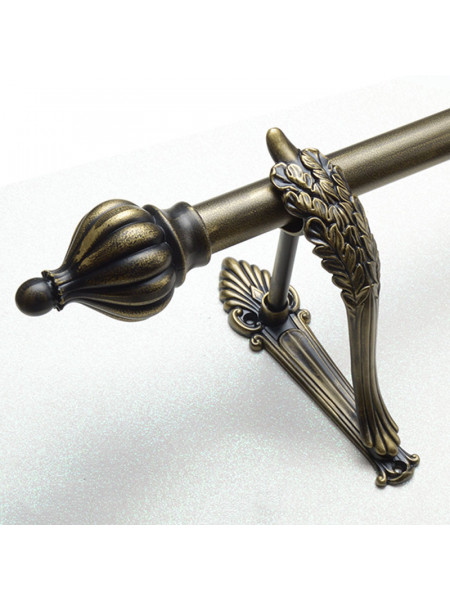 QYR39 1-1/8" Diameter Black Brush Gold Pea cock Bracket Aluminum Alloy Single Double Curtain Rod Sets(Color: Black Brush Gold Crown Finial)