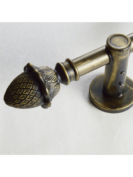 QYR39 1-1/8" Diameter Black Brush Gold Peacock Bracket Aluminum Alloy Single Double Curtain Rod Sets(Color: Black Brush Gold Bud Finial)