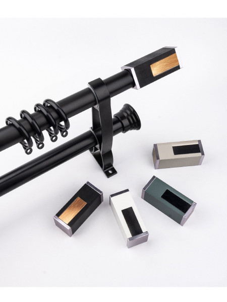 QYR40 1-1/8" Diameter Luxury White Grey Cuboid Finial Aluminum Alloy Single Double Curtain rod sets