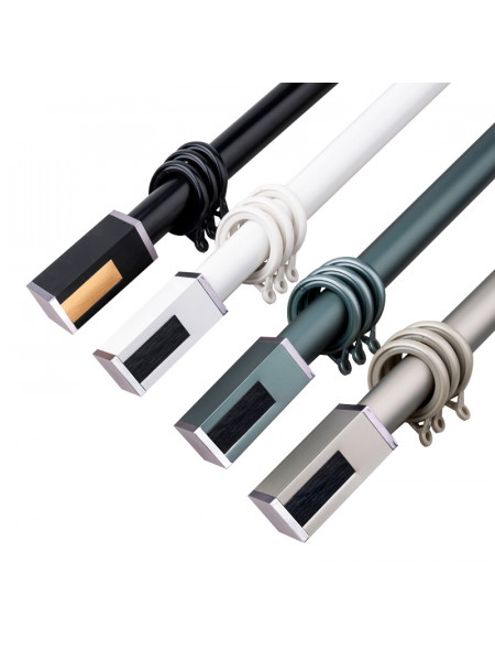QYR40 1-1/8" Diameter Luxury White Grey Cuboid Finial Aluminum Alloy Single Double Curtain rod sets