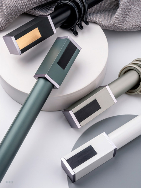 QYR40 1-1/8" Diameter Luxury White Grey Cuboid Finial Aluminum Alloy Single Double Curtain rod sets