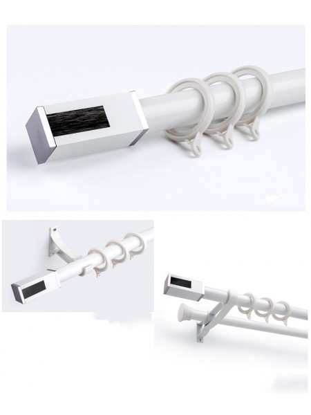QYR40 1-1/8" Diameter Luxury White Grey Cuboid Finial Aluminum Alloy Single Double Curtain rod sets(Color: White)