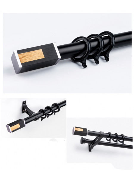QYR40 1-1/8" Diameter Luxury White Grey Cuboid Finial Aluminum Alloy Single Double Curtain rod sets(Color: Black)
