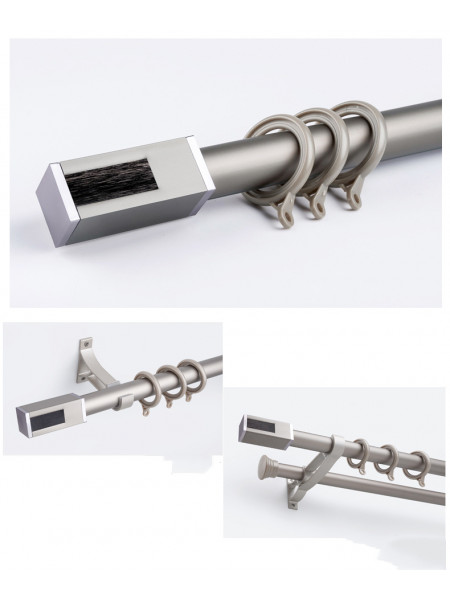 QYR40 1-1/8" Diameter Luxury White Grey Cuboid Finial Aluminum Alloy Single Double Curtain rod sets(Color: Grey)