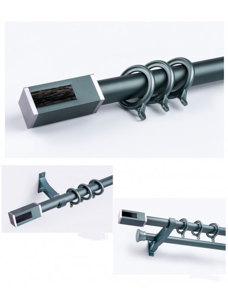 QYR40 1-1/8" Diameter Luxury White Grey Cuboid Finial Aluminum Alloy Single Double Curtain rod sets(Color: Blue)