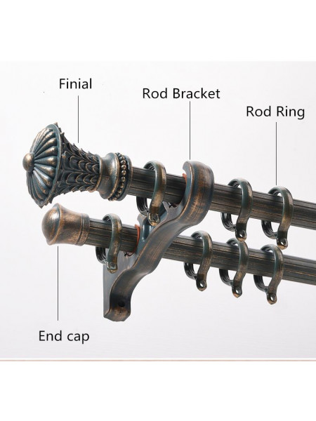 QYR4120 1-1/8" Antique Black White Green Tower Finial Aluminum Alloy Single Double Curtain Rod Sets