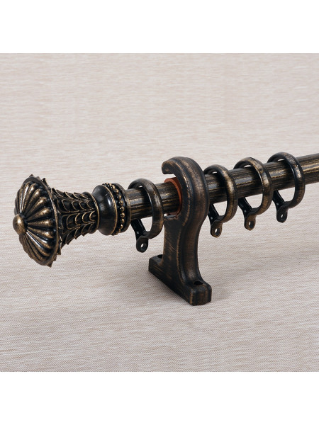 QYR4120 1-1/8" Antique Black White Green Tower Finial Aluminum Alloy Single Double Curtain Rod Sets(Color: Antique black)