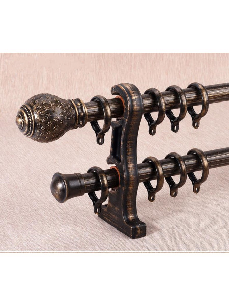 QYR4122 1-1/8" Antique Black White Green Carved Finial Aluminum Alloy Single Double Curtain Rod Sets