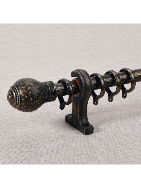 QYR4122 1-1/8" Antique Black White Green Carved Finial Aluminum Alloy Single Double Curtain Rod Sets(Color: Antique black)