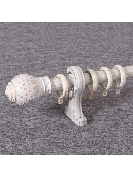 QYR4122 1-1/8" Antique Black White Green Carved Finial Aluminum Alloy Single Double Curtain Rod Sets(Color: Antique white)
