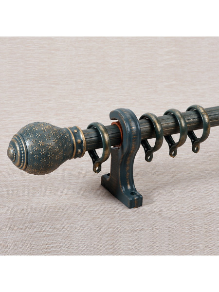 QYR4122 1-1/8" Antique Black White Green Carved Finial Aluminum Alloy Single Double Curtain Rod Sets(Color: Antique green)