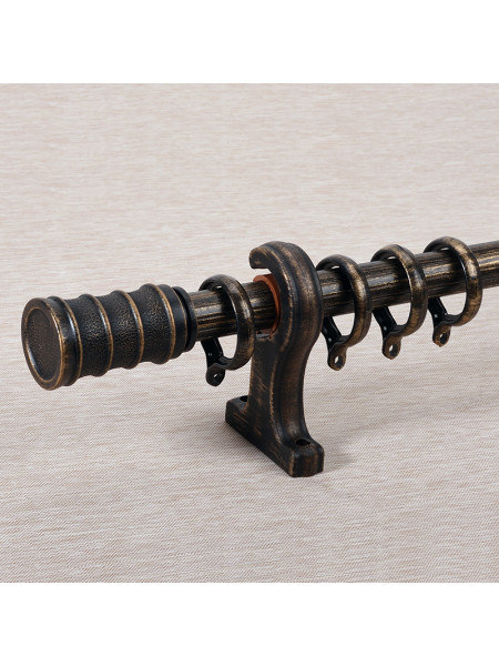 QYR4123 1-1/8" Antique Black White Green Bamboo Finial Aluminum Alloy Single Double Curtain Rod Sets(Color: Antique black)