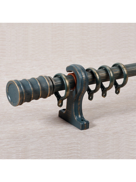 QYR4123 1-1/8" Antique Black White Green Bamboo Finial Aluminum Alloy Single Double Curtain Rod Sets(Color: Antique green)