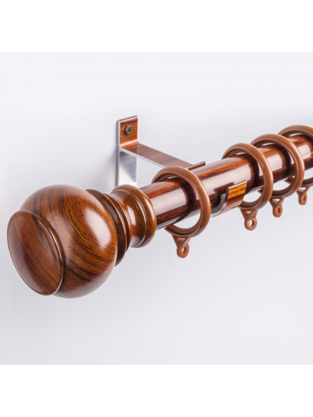 QYR44 1-1/4" Diameter Big Aluminum Alloy Wood Grain Single Double Curtain rod set(Color: Teak)