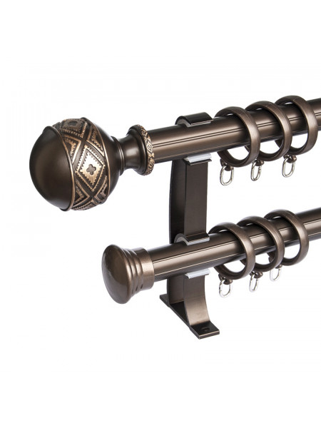 QYR45 1-1/8" Carved Ivory Black Bronze Ball Finial Aluminum Alloy Single Double Curtain rod set