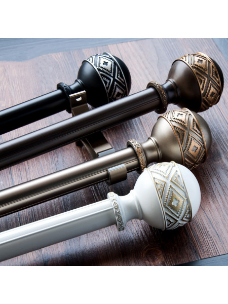 QYR45 1-1/8" Carved Ivory Black Bronze Ball Finial Aluminum Alloy Single Double Curtain rod set