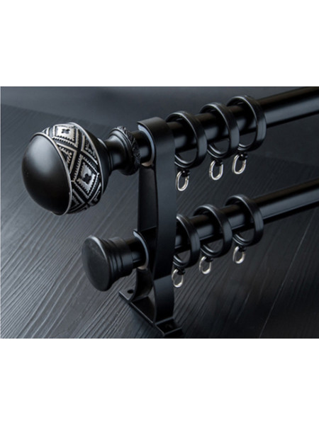 QYR45 1-1/8" Carved Ivory Black Bronze Ball Finial Aluminum Alloy Single Double Curtain rod set