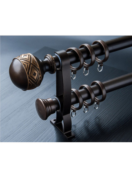 QYR45 1-1/8" Carved Ivory Black Bronze Ball Finial Aluminum Alloy Single Double Curtain rod set