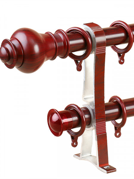QYR46 1-1/8" Diameter On Sales Wood Grain Aluminum Alloy Single Double Curtain Rod Sets