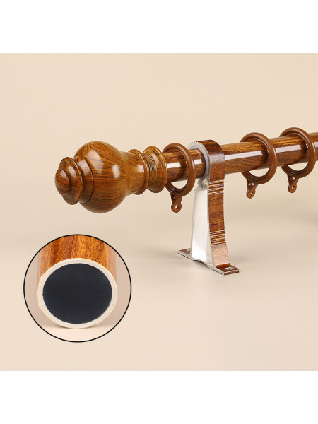 QYR46 1-1/8" Diameter On Sales Wood Grain Aluminum Alloy Single Double Curtain Rod Sets(Color: Teak)