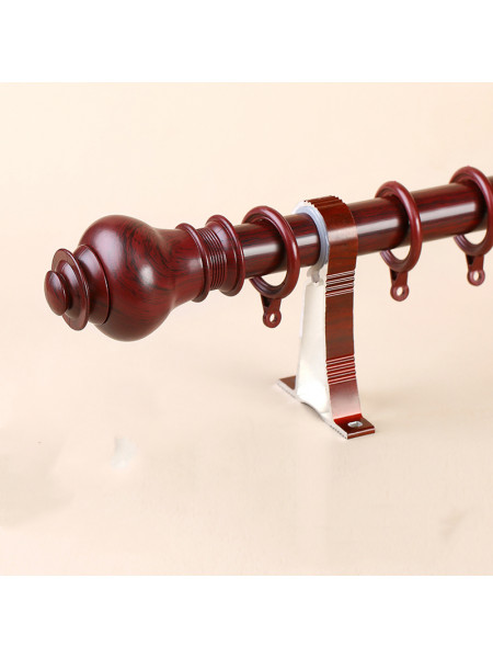 QYR46 1-1/8" Diameter On Sales Wood Grain Aluminum Alloy Single Double Curtain Rod Sets(Color: Red wood)