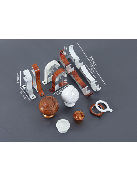 QYR48 1-1/8" Diameter Wood Grain Gourd Finial Aluminum Alloy Single Double Curtain Rod Sets