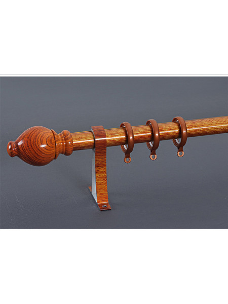 QYR48 1-1/8" Diameter Wood Grain Gourd Finial Aluminum Alloy Single Double Curtain Rod Sets(Color: Teak)