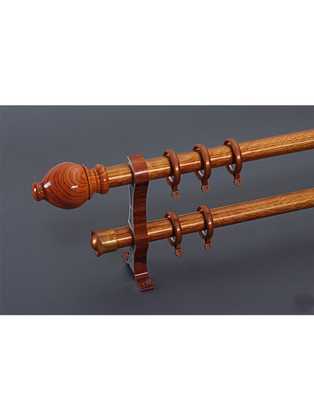 QYR48 1-1/8" Diameter Wood Grain Gourd Finial Aluminum Alloy Single Double Curtain Rod Sets