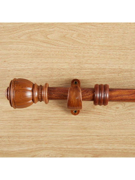 QYR51 1-1/8" Diameter Wood Grain Cup Finial Aluminum Alloy Single Double Curtain Rod Sets(Color: Teak)