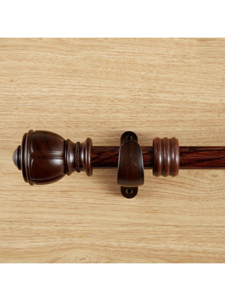 QYR51 1-1/8" Diameter Wood Grain Cup Finial Aluminum Alloy Single Double Curtain Rod Sets(Color: Black walnut)