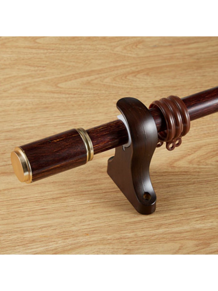 QYR52 1-1/8" Diameter Wood Grain Column Finial Aluminum Alloy Single Double Curtain Rod Sets(Color: Black walnut)
