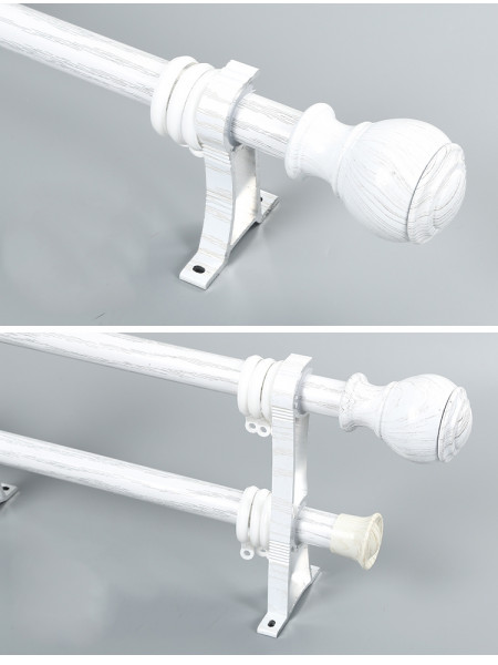 QYR53 1-1/8" Diameter Wood Grain Super Thick Aluminum Alloy Single Double Curtain rod sets(Color: White oak)