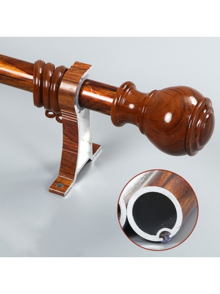 QYR53 1-1/8" Diameter Wood Grain Super Thick Aluminum Alloy Single Double Curtain rod sets