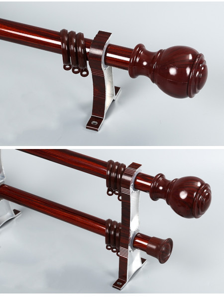 QYR53 1-1/8" Diameter Wood Grain Super Thick Aluminum Alloy Single Double Curtain rod sets(Color: Red wood)